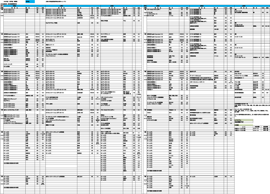 2026年度 春学期時間割