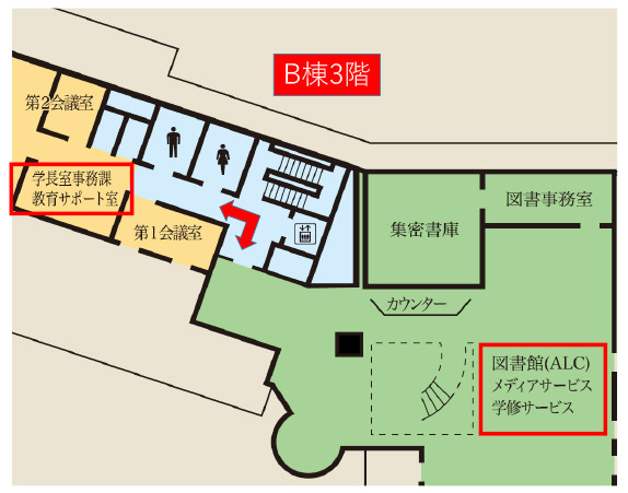 【教育サポート室（学長室事務課）、図書館へお越しの方】